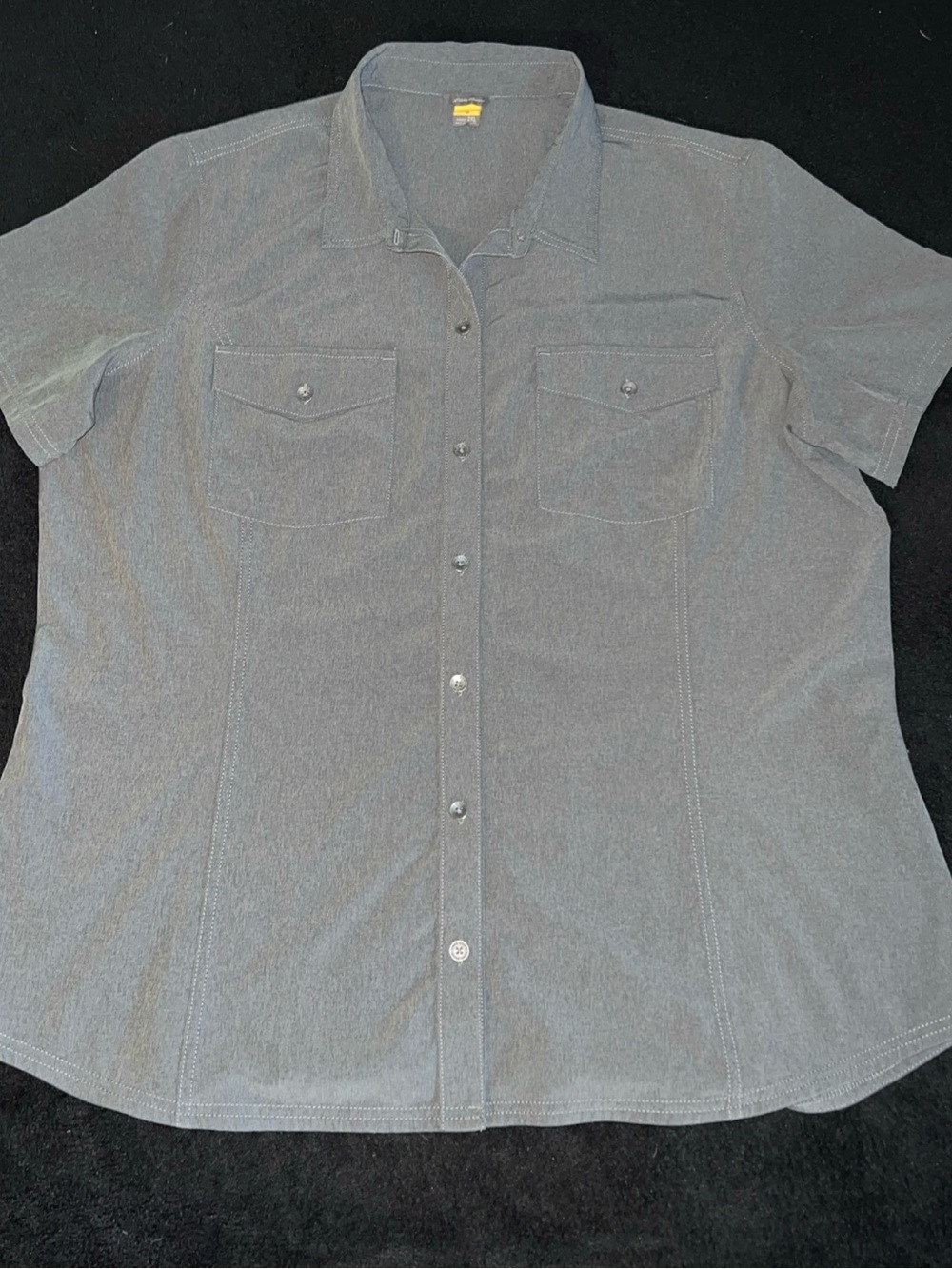 Eddie Bauer Button Up Collar Active Top 2XL Gray Short Sleeve Stretch Summer